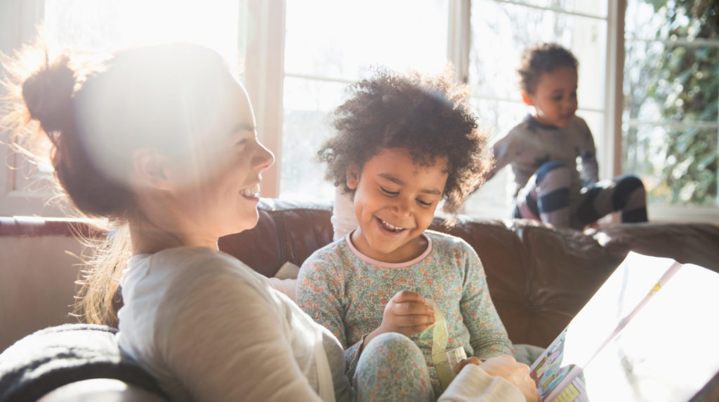 Family spending time together in living room